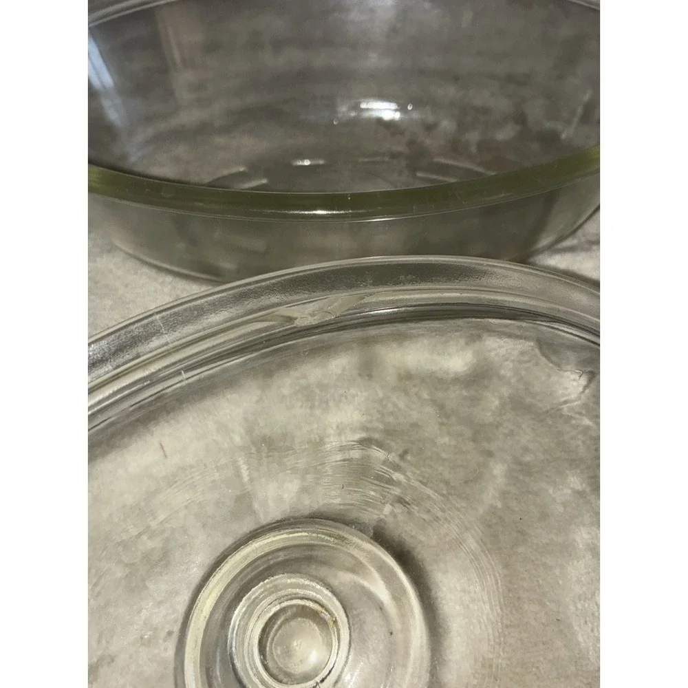 Vintage Glasbake Oval Casserole Clear Glass‎ Lid 1 qt J235 *flaw